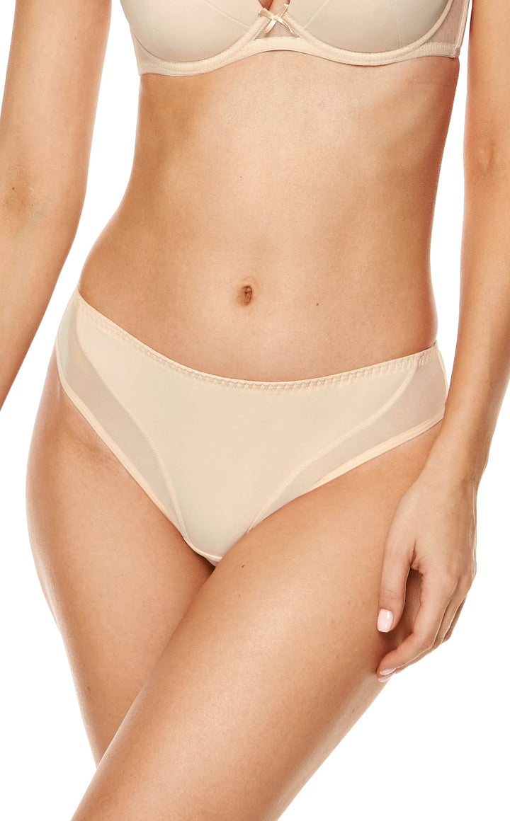 Smooth back beige Brazilian thong panties with breathable fabric, perfect for everyday comfort and style