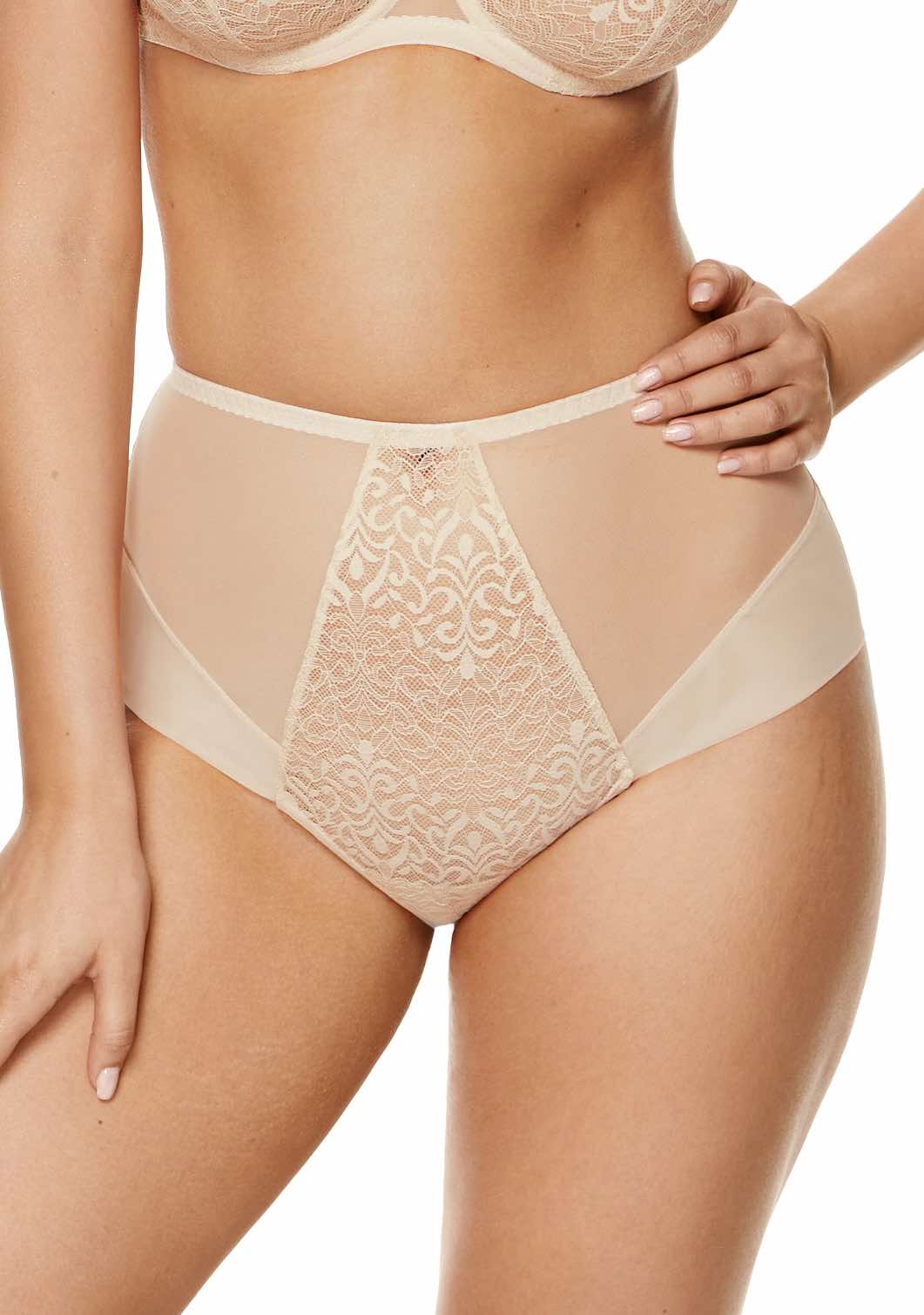 High-waist panty with oriental lace, invisible double tulle back, and OEKO-TEX® cotton crotch for breathable everyday comfort