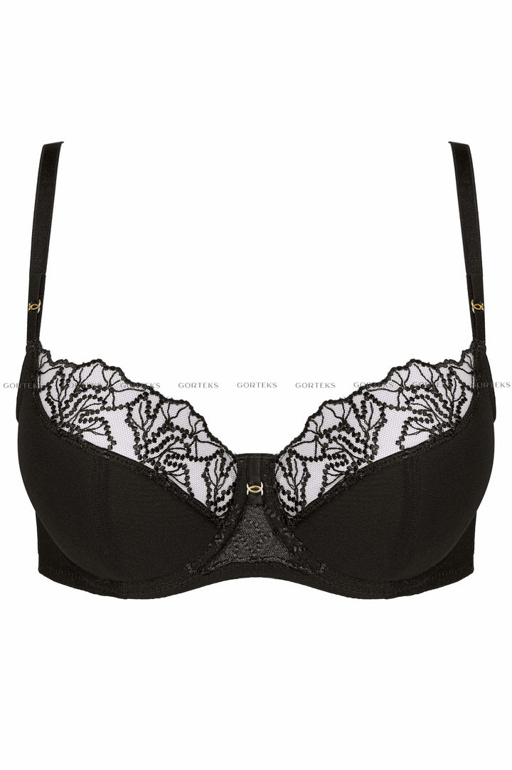 MADAME EMBROIDERED HALF PADDED BRA BLACK