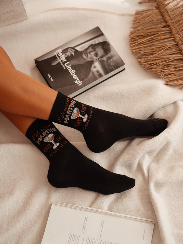 Black espresso martini cotton socks, breathable and stylish for everyday wear and casual street-style outfits