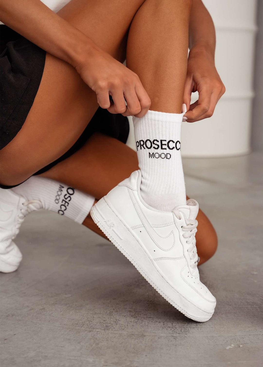 White and black Prosecco Mood pattern socks for women, cotton ankle style perfect for everyday comfort and casual fashion looks