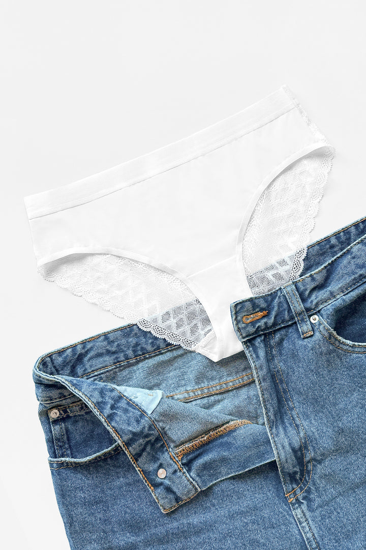 Three-pack of beige Cecily cotton panties with lace back, wide elastic waistband, and breathable OEKO-TEX® cotton crotch for all-day comfort