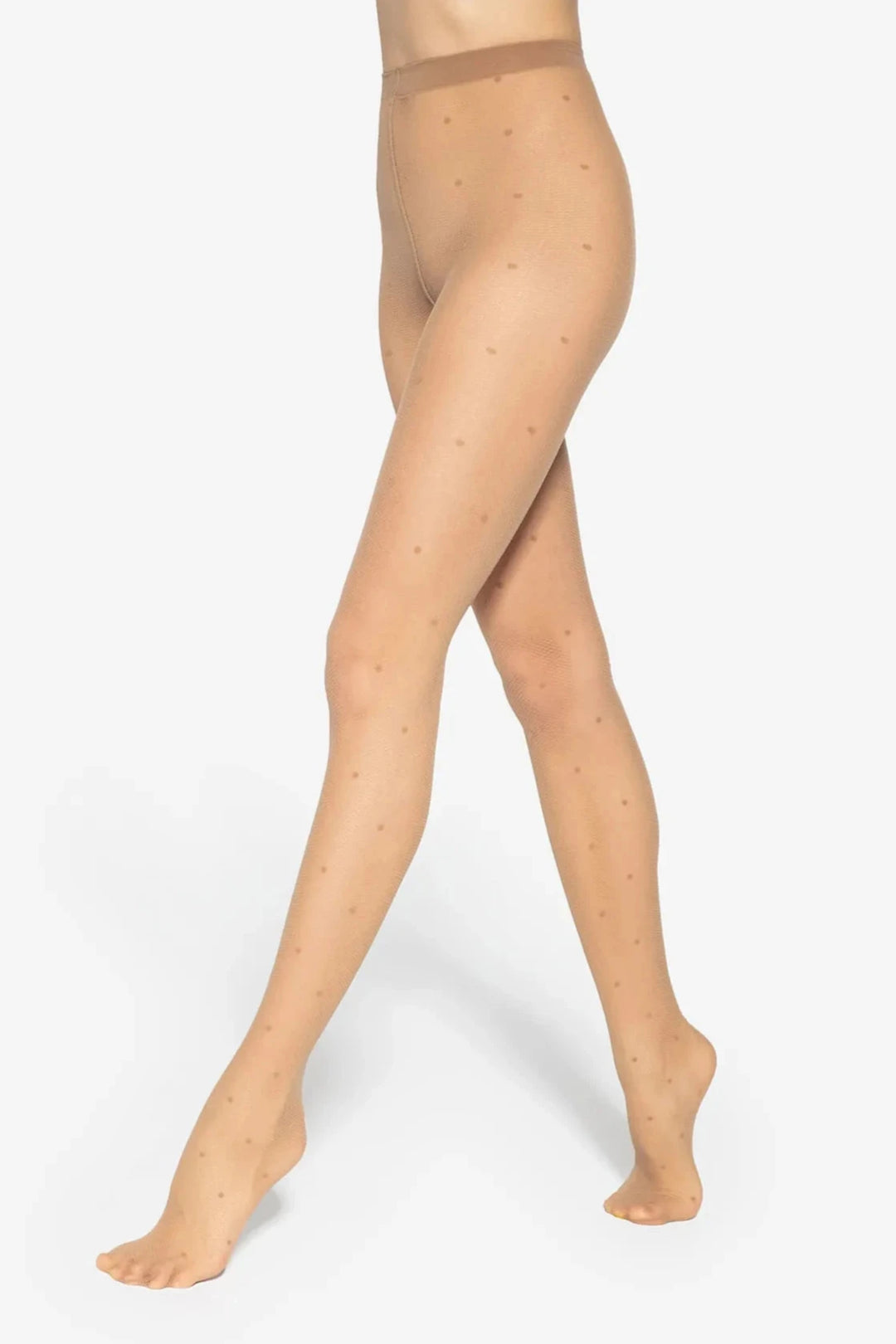 Transparent dotted tights with playful dot pattern, sheer breathable fabric, stylish and unique accessory for any outfit.
