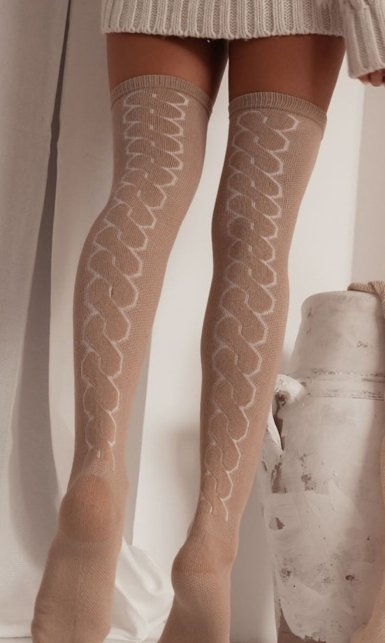 WOMEN'S OPENWORK BACK BRAID PATTERN OVER KNEE SOCKS