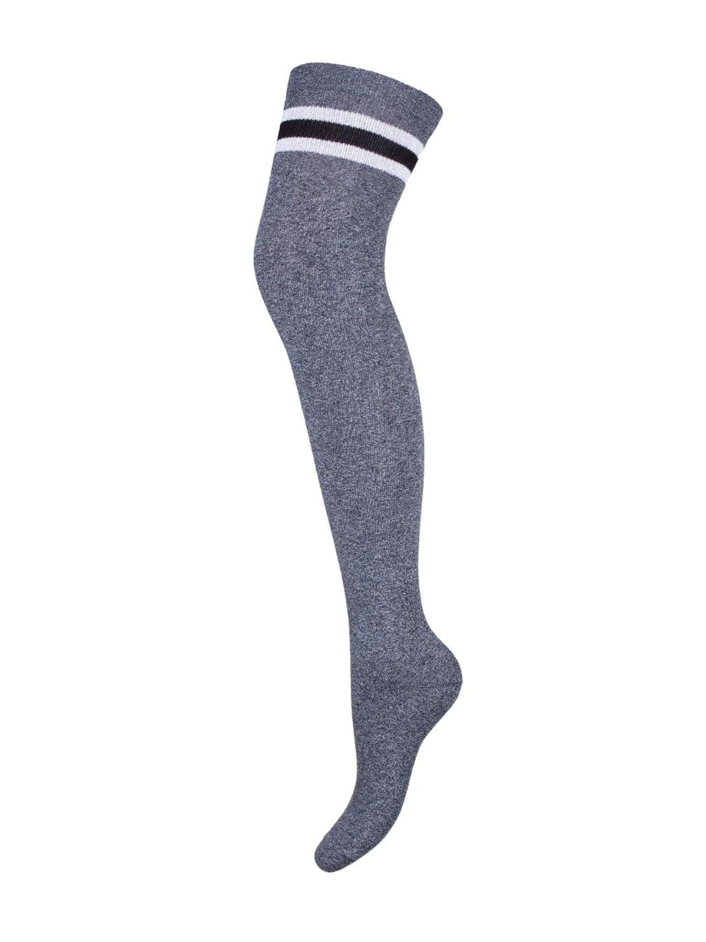 Dark melange cotton over knee socks with subtle lurex stripes, combining cozy comfort and sparkle